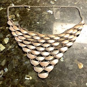 Vintage Chainmail Bib Half Moon Mermaid Dragon Scale Necklace